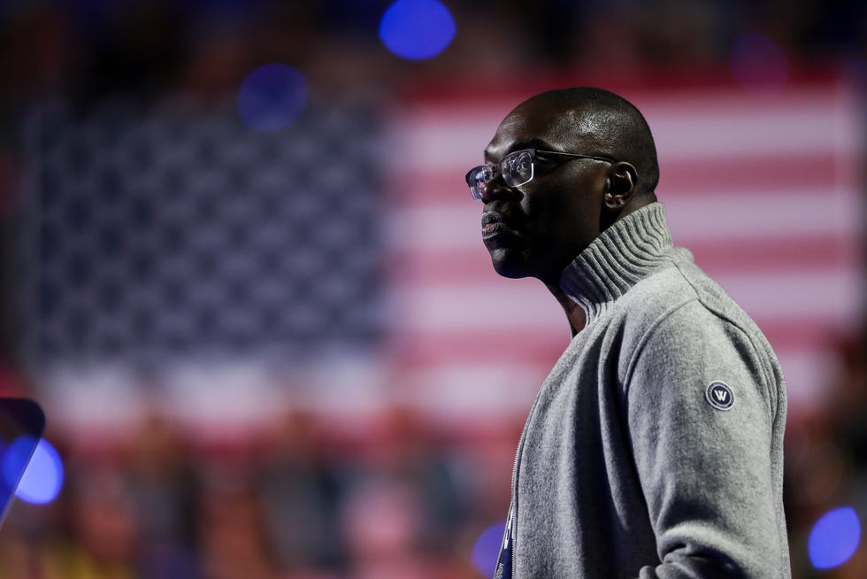 Lt. Michigan Governor Garlin Gilchrist speaks before First Lady Michelle Obama and Vice President Kamala Harris hold a meeting in